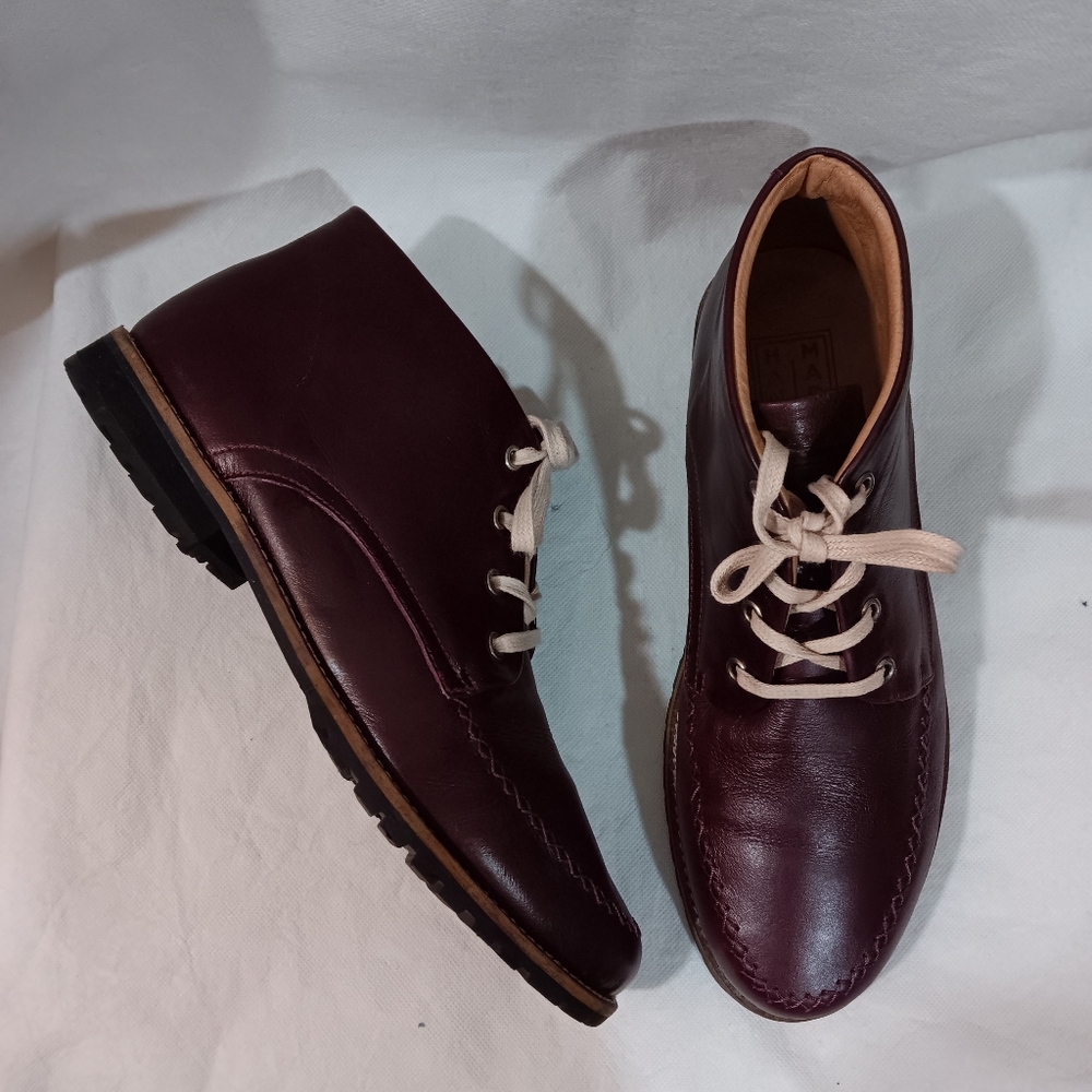 Made in Spain Handmade Mens 42 Boot Burgundy Leather Ankle Shoe Lace Up